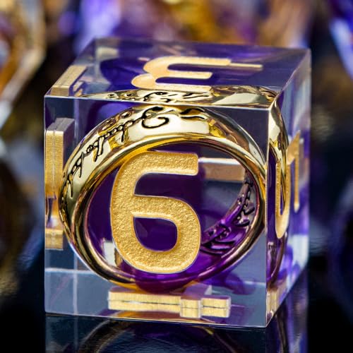 Magic Golden Ring DND Dice Set Sharp Edge Red Resin Dice with Box, for use with RPG D&D Tabletop Games Lord D and D Polyhedral Dice Set - color: Ring - Purple-1
