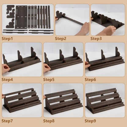 UNICRAFTALE 4-Tier Wooden Board Game Card Holder Dark Brown Cards Display Riser Solid Wood Card Playing Holder Stand for Bridge Canasta Strategy Games Tabletop Organizer 5.5x11x4.5 Inch - color: Dark Brown