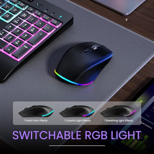 Wireless Keyboard and Mouse Combo- VEILZOR 2.4G Rechargeable Keyboard with Phone Holder, Ergonomic Wrist Rest, 9 RGB Backlit Effects, Silent Keyboard Mouse Set for Windows, Laptop, PC - color: Black