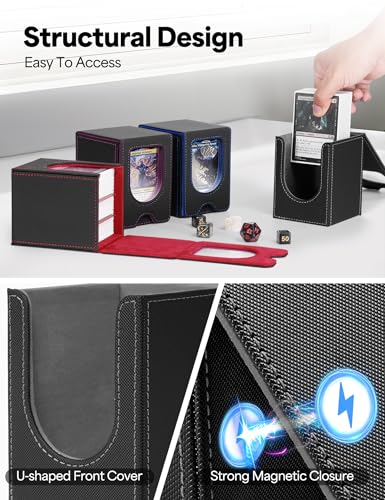 Card Deck Box for MTG Commander, Card Case Holds 100+ Double-Sleeved Cards, Magic Card Box Fits for TCG/PTCG/CCG Card with 2 Dividers (Black&Gray) - color: Black&Gray