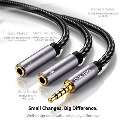 Long Headsets Splitter Adapter, Mic and Audio Y Cable - 4 Feet/1.2m | Separate Headphone and Microphone, 24K Gold-Plated Connector, Compatible with PS5, Xbox One Controller, Smartphone, PC - size: 120 cm