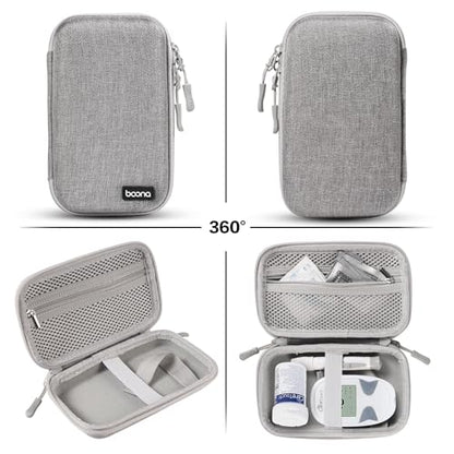 Diabetes Travel Case EVA Hard Shell Diabetic Supplies Bag Organizer for Blood Sugar Testing Kit, Glucose Monitor Kit with Meter, Glucose Test Strips, Lancets, Lancing Device, Alcohol Wipe (Gray) - color: Gray