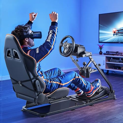 VEVOR Racing Wheel Stand, Heavy-Duty Simulator Cockpit Steering Stand with Dual-Rail Dual-Arm, Fit Logitech G25,G27,G29,G920,G923, Thrustmaster T300RS,TX F458,T500RS,T3PA-PRO (F1/GT) and CSR Pedals - size: Dual-Track Arm Cockpit