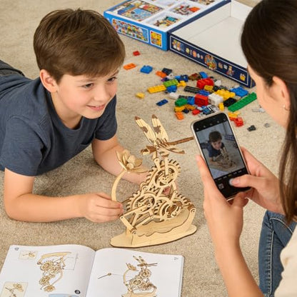 Aida & Hani Wooden Dragonfly Toys 3D Puzzle Toy Creative DIY Assembly Mechanical Wood with Mortise and Tenon Structure Jigsaw Toy Ornament