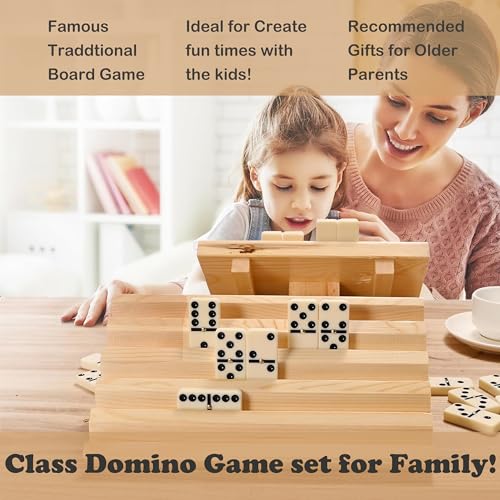 Doublefan Dominoes for Adults, Double 6 Domino Set 28 Tiles in Wood Case | Portable Travel wood case,28 Domino tiles, metal spinners, , for 2-4 players,family game, board game, Parent Gift choice - style: Standard