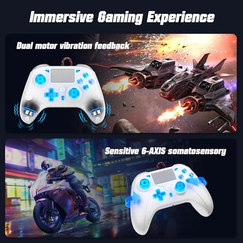 Gamrombo LED Wired Controller for PS5/PS5 Pro/PS5 Slim, Compatible withPS4/PC with 3.5mm Headphone Jack/Dual Vibration/Macro Function/Trubo Function, 10ft Cable