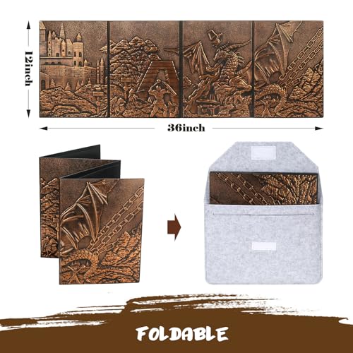 DNDND DM Screen 3D Faux-Leather Embossed Dragon with Four-Panel Pockets, DND Master Screen with Gorgeous Gift Flet Case for D&D Dungeons and Dragon Tabletop Game (Copper) - color: Copper