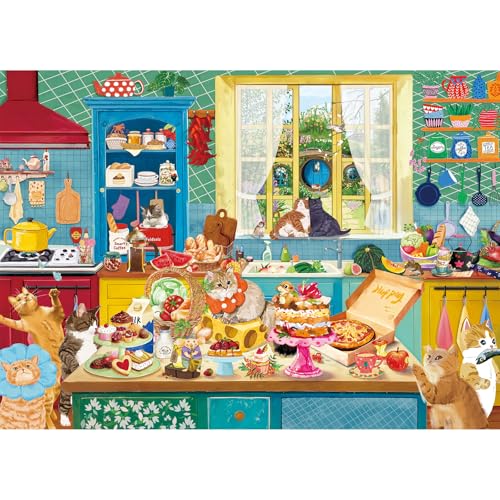 1000 piece Puzzle for Adults,Kitchen Jigsaw Puzzle 1000 Pieces for Adults,Challenging Family Games Holiday Party Gifts -1:1 Poster Interlock Perfectly Letter on Back-Cat Kitchen - color: Cat Kitchen