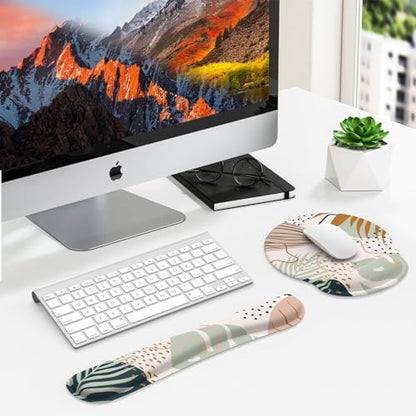 iLeadon Mouse Pad Wrist Support Keyboard Wrist Rest Set, Ergonomic Mouse Pad with Non-Slip Base for Computer Laptop Home Office + Coasters, Easy Typing & Pain Relief Mouse Mat, Tropical Plants | Ergonomic Mouse Pad with Non-Slip Base for Computer Laptop H
