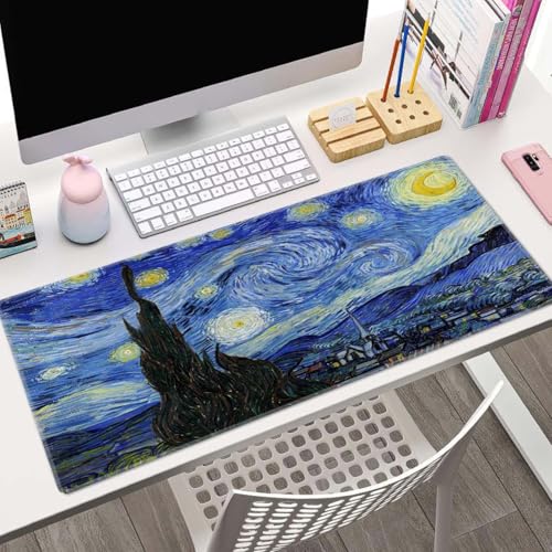 Gaming Mouse Pad, Large Non-Slip Rubber Base Mousepad, Keyboard Mouse Mat, Desk Pad with Stitched Edges, 31.5x11.8inch, Vincent Van Gogh - The Starry Night - color: Vincent Van Gogh - the Starry Night
