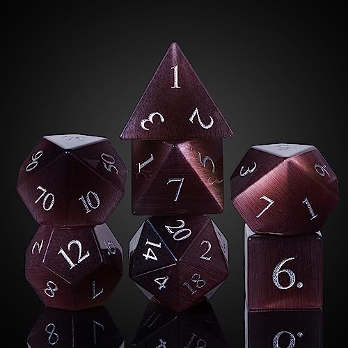 UDIXI Gemstone Dice Set, Purple Cat's Eye Stone DND Dice for Tabletop Games | Natural Stone, Premium Gift Box, DM Gift, for Dungeons and Dragons Role Playing Games - color: Purple Cat's Eye