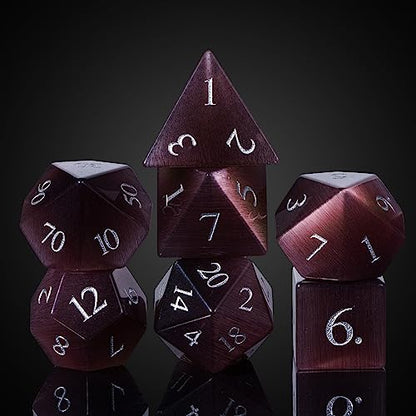 UDIXI Gemstone Dice Set, Purple Cat's Eye Stone DND Dice for Tabletop Games | Natural Stone, Premium Gift Box, DM Gift, for Dungeons and Dragons Role Playing Games - color: Purple Cat's Eye