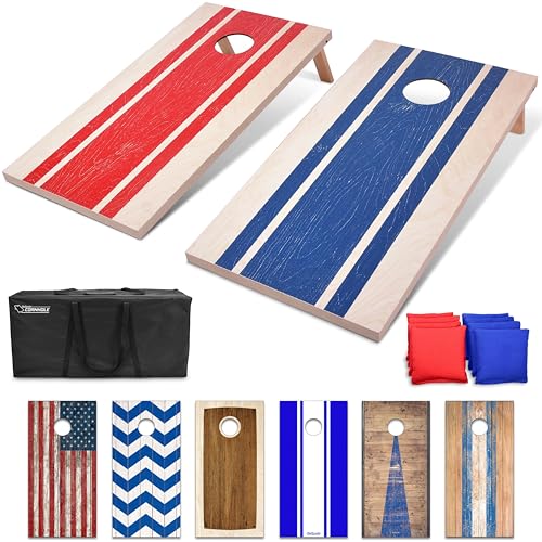 GoSports Portable Cornhole Sets, 8 Styles – Choose 4 x 2 ft or 3 x 2 ft - Boards Include 8 Bean Bags, Travel Case, and Game Rules - style: 4 x 2 ft Wood Design