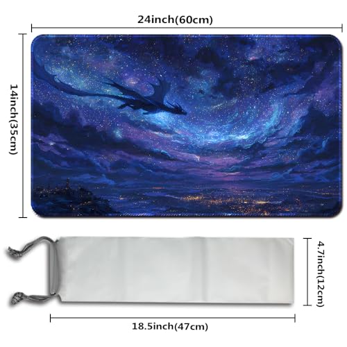 MTG Playmats(Stitched) 14x24in Compatible for OCG CCG RPG TCG Playmats with Card Zones Storage Bag (Starry Sky Dragon-No Zone) - color: Starry Sky Dragon-no Zone