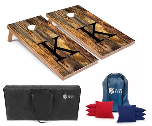 Tailgating Pros Monogrammed Honey Cornhole Boards w/Ring Lights - 4'x2' Lightweight Cornhole Game- Includes LED Rings, Carrying Case, Set of 8 Corn Hole Bags & Tote - color: K
