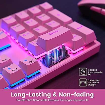 RisoPhy Mechanical Gaming Keyboard, RGB 104 Keys Ultra-Slim Backlit USB Wired Keyboard with Blue Switch, Durable ABS Keycap/Anti-Ghosting/Spill-Resistant Mechanical Keyboards for PC Mac Xbox Game,Pink - color: Pink
