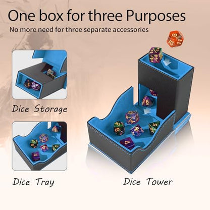 Dice Tower and Tray,Foldable Portable Dice Rolling Tower,Dice Roller Accessory for Dungeons and Dragons,Classic Board Games,RPG Games, and Tabletop Games Black/Blue - color: Black/Blue