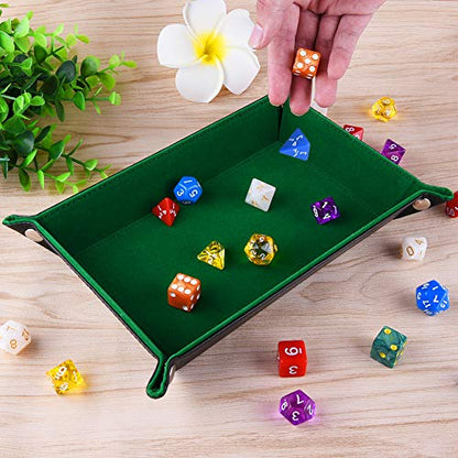 SIQUK Double Sided Dice Tray Folding Rectangle PU Leather and Dark Green Velvet Dice Holder - color: Dark Green
