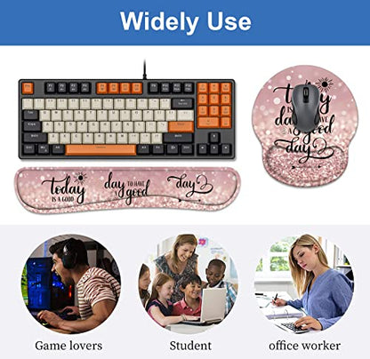 Keyboard Wrist Rest + Mouse Pad Wrist Support Set with Coasters, Today is a Good Day to Have a Good Day Inspirational Quote with Non-Slip PU Base Ergonomic Mousepad for Home Office Working Studying - color: Today is a Good Day to Have a Good Day Inspirati