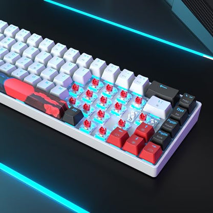Protable 60% Percent Gaming Keyboard Mechanical, Mini Compact Ice-Blue LED Backlit 68 Keys Wired Office Keyboard with Red Switch for Mac/Win/PS4/PS5（68White/red Switch） - color: 68White/red Switch