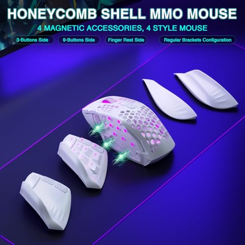 SOLAKAKA SM809 Pro Gaming Mouse with 9 Side Buttons,24000 DPI RGB Mouse for Gamer,16 Programmable Macros MMO Mouse (Wireless, 1-white2) - color: 1-white2