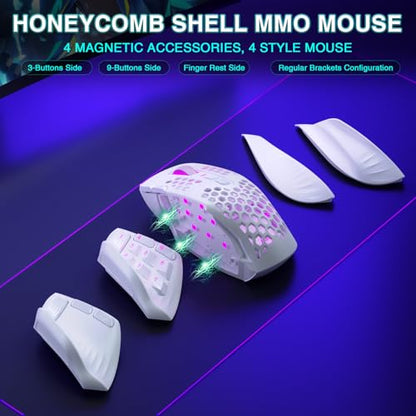 SOLAKAKA SM809 Pro Gaming Mouse with 9 Side Buttons,24000 DPI RGB Mouse for Gamer,16 Programmable Macros MMO Mouse (Wireless, 1-white2) - color: 1-white2