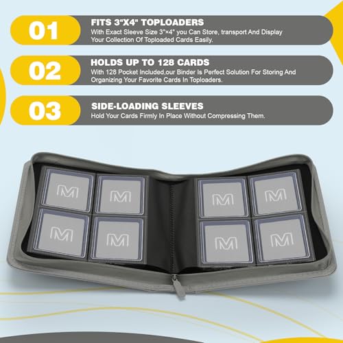 Toploader Binder,4-Pocket Side Load Trading Card Album, Holds 128 Cards | Top Loader Binder with Double-Sided Pockets for MTG, Sports Cards, Top Loader Storage（4 Dark Grey） - color: 4Dark Grey2