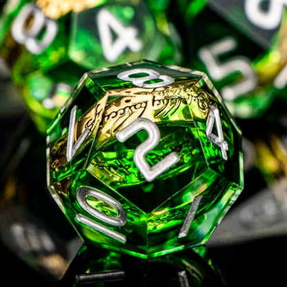 Magic Golden Ring DND Dice Set with Case, Green Resin Sharp Edge D and D Dice for use with D&D Tabletop Games Lord Handmade Polyhedral Dice Set D20 D12 D10 D8 D6 D4 - color: Ring - Green-2
