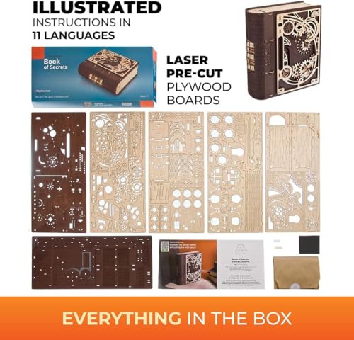 UGEARS Book of Secrets 3D Wooden Puzzles for Adults - Mechanical 3D Puzzle Model Kit - Brain Teaser Puzzles for Adults, DIY Adult Craft Model Building Kits, Wood Puzzle Box, Gift Hobby Set