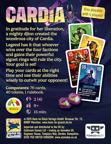 Duel for Cardia Card Game | Thrilling Strategy Card Game of Magic and Intrigue, Fun for Family, Kids & Adults, Ages 9+, 2-4 Players, 15 Mins