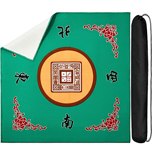 Juexica Mahjong Mat with Carrying Bag, 31.5 x 31.5 Inch Non-Slip Noise-reducing Mahjong Table Cover for Cards, Poker and Tile Games(Green) - color: Green