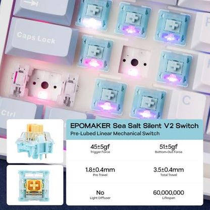EPOMAKER TH108 Full Size Mechanical Keyboard, Wireless Gaming Keyboard with 8000mAh Battery, Creamy Gasket, 108 Keys, Hot Swap, Custom Driver, RGB Backlight (Blue&White, Sea Salt Silent) - color: Blue&White, size: Sea Salt Silent