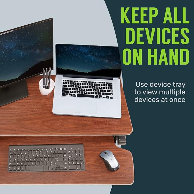 TechOrbits Standing Desk Converter - 42 Inch Adjustable Sit to Stand Up Desk Workstation, MDF Wood, Ergonomic Desk Riser with Keyboard Tray, Desktop Riser for Home Office Computer Laptop, Black 42" - size: 42" MDF Wood
