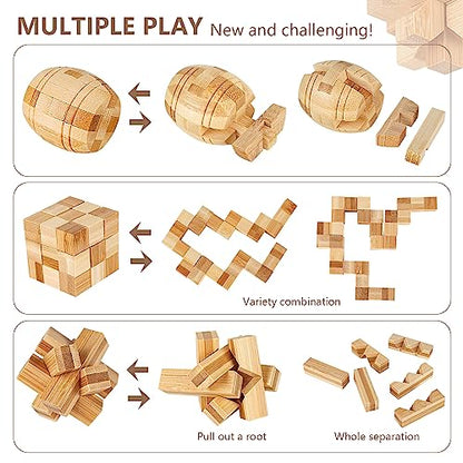 VolksRose 15pcs Wooden Brain Teaser Puzzles, IQ Challenge Puzzle Games, Logic Smart Mind Puzzle Box Lock Toy Removing Assembling 3D Small Puzzle Gift Set for Adults Teenagers Kids, 1.8inch 4.5cm - color: A-15pcs-4.7cm