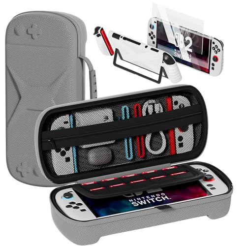 QUAGGY Designed for Nintendo Switch 2 (2025), TPU&PC Ultra-Slim Protective Case, Game Card Slots, All In One Carrying Case for Switch 2 Accessories [Bult-in 2 Screen Protector] Grey - color: white+grey bag