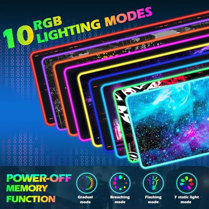 ToLuLu RGB Gaming Wireless Charging Mouse Pad, 5/7.5/10/15W 10 Light Modes | LED Mouse Pad Computer Keyboard Mat Mousepad, 800x300x4MM Extended Large Desk Mat for Gaming, MacBook, Laptop, PC, Galaxy - color: Galaxy Nebula