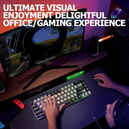 Guiheng Wired Portable 60% Mechanical Gaming Keyboard,RGB LED Backlit Compact 68 Keys Mini Wired Office Keyboard with Red Switch for Windows Laptop PC Mac -Grey and Black - color: grey and black