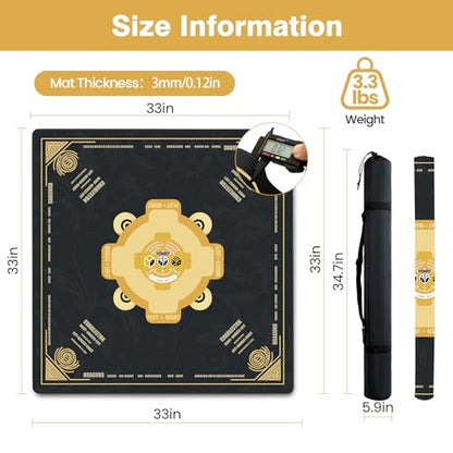 Mahjong Mat - 33"x33" Mah jongg Mat with Rules for American Mah jong(Black) | Noise Reduction Non-Slip Mahjong Mat for Table, Gaming Mat + Carrying Bag & 3 Dice for Mah jongg Tile Set Games/Card/Dominoes - color: Black
