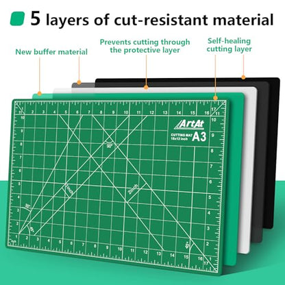 ArtAt Self Healing Cutting Mat: 12inch x 18inch Double Sided 5-Ply Fabric Cutting Mat for Sewing, Quilting & Arts & Crafts - Gridded Rotary Cutting Board Mat in Green/Black. - color: Green/Black, size: 18"L x 12"W