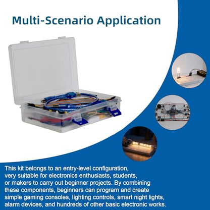 Electronics Component Fun Kit with 830 & 400 tie-Points Breadboard | with Jumper Wire, Power Supply Module, 4x4 Keypad, LED Diode, USB Cable, total 358 Items for Arduino, Raspberry Pi