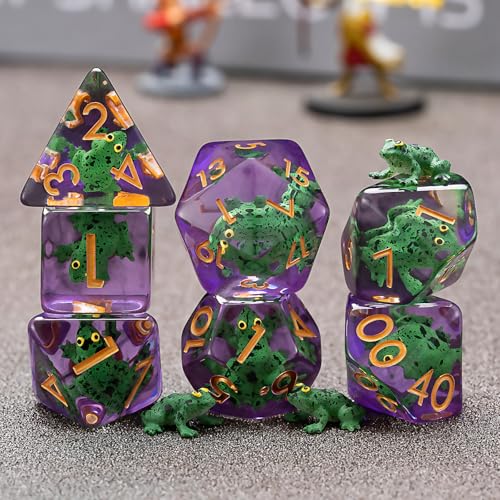 DND Resin Dice Set, Polyhedral D&D Frog Dice Inclusion Dice for Dungeons and Dragons MTG RPG (Frog) - color: Frog