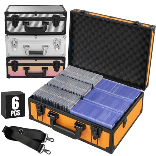 Toploader Storage Box for 3x4 35pt Rigid Cards ＆ Top Loader Cards - Aluminum Alloy Trading Card Storage Box, Sports Card Case with Lock (Holds 600+ Toploaders, Orange) - color: Orange