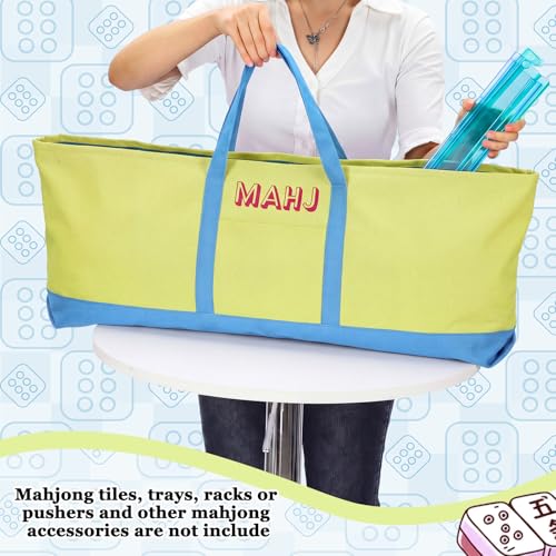 Mahjong Bag for Tiles and Racks Empty American Mahjong Tiles Carrying Tote 31.5 x 12 x 4 Inch Canvas Tile Game Accessory Gift for Pusher Rack Mat Carrying, Case Only(Blue and Lime Green) - color: Blue and Lime Green
