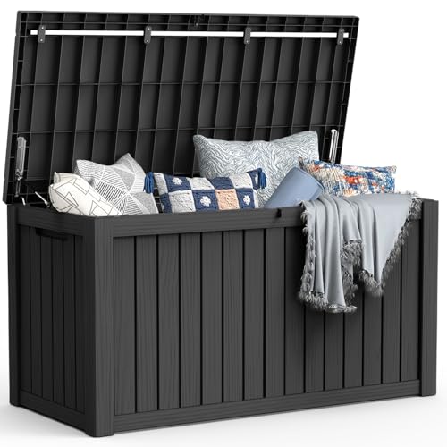 Mars Villa Deck Box, Outdoor Storage Box Waterproof, 150 Gallon, Black | Weatherproof, UV Resistant, Resin, Lockable, for Patio Furniture Cushion, Garden Tool, Poolside Supply, Outside Storage Bin - color: Black, size: 150 Gallon