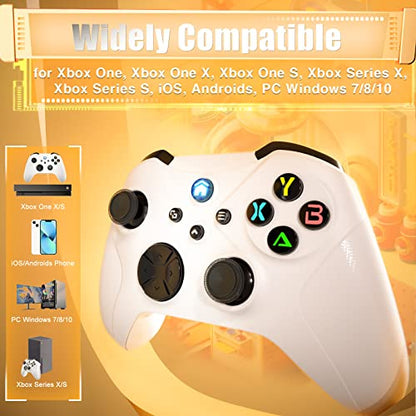 Dinosoo Wireless Controller for Xbox Series X/S/Xbox One, Android/PC Steam, Bluetooth Dual Vibration Turbo Function 3.5mm Headphone Jack Macro Function White