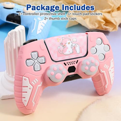 DLseego Protective Cover for PS5 Controller, Soft Silicone Ergonomic Anti-Slip Controller Case Skin with 2 PCS Thumb Stick Grip Caps and 1 PCS Touch Pad Sticker- Pink - color: Pink