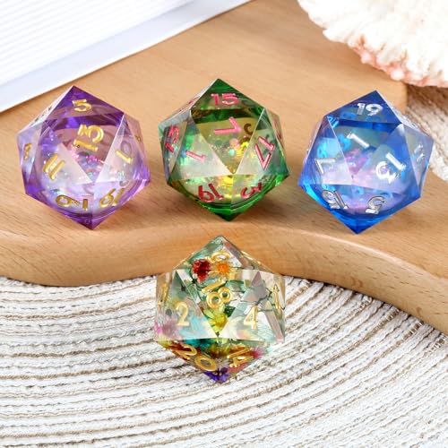 Liquid Dice D20 33mm, Glitter and Paillette Liquid 20 Sided Dice DNDND with Gorgeous Gift Box for Dungeons and Dragons (Red & Blue) - color: Sharp 33mm Red and Blue