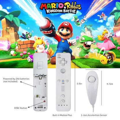 TechKen 2 Pack Wii Remote Controller and Nunchuck with Silicone Case and Wrist Strap for Wii Wii U - color: 2white