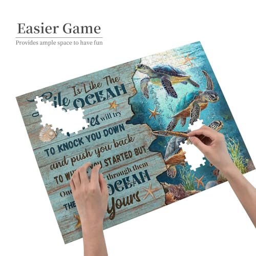 Sea Turtle Ocean Jigsaw Puzzle for Adult 500 Pieces Unique Inspiration Quote Wooden Jigsaw with Letters on Back Challenging Family Activity Games Turtle Gifts - color: Ocean Turtle 01, size: 500PCS