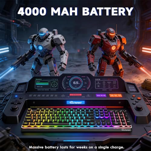 Free wolf M104 Wireless Gaming Keyboard with Numeric Keypad Tri-Mode(2.4Ghz/Wired/Bluetooth) Membrane Full Size Mechanical Feel Metal Panel RGB 4000MAH Rechargeable Quiet for PC/MAC/Win Gamer-Black - color: Black